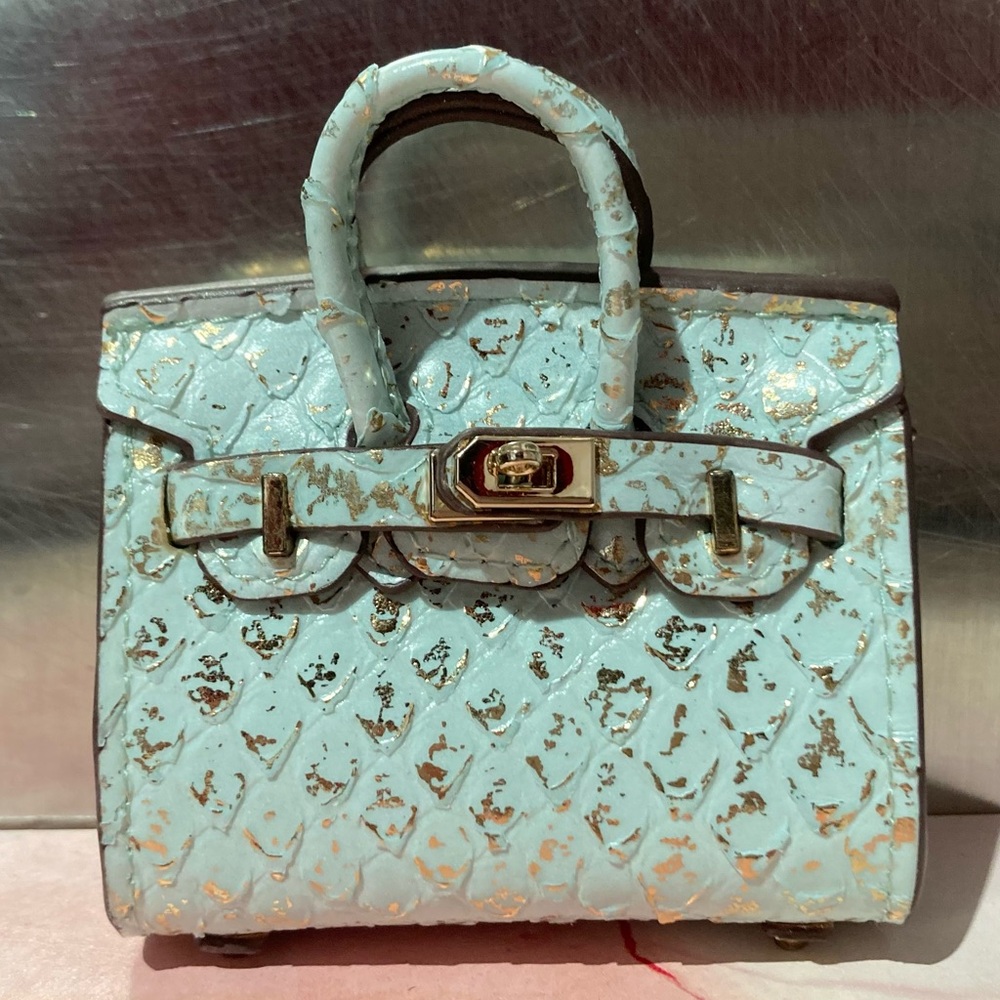 🐍 👜 Handmade Mini Seafoam Green Python Snakeskin Birkin AirPods Tote Bag Charm
